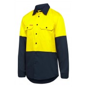 Shirt Long Sleeve 2 Tone Vented (Yellow/Navy) with purple logo