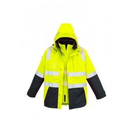 Mens Hi Vis 4 in 1 Waterproof Jacket (Lime/Navy) with logo on jacket and vest 